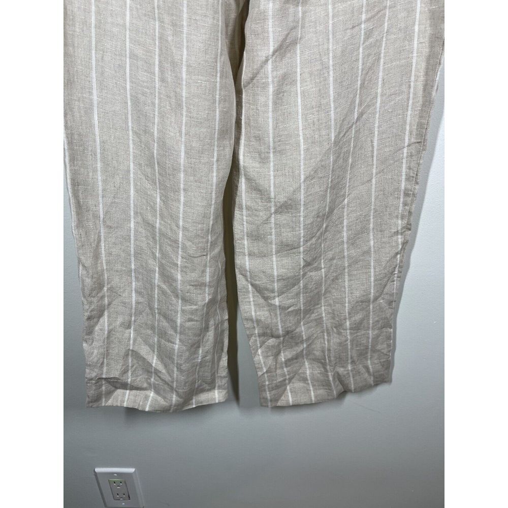Sanctuary Women's 100% Tan Linen White Striped Pants Tie Waist Pockets Size 29 - Picture 9 of 16